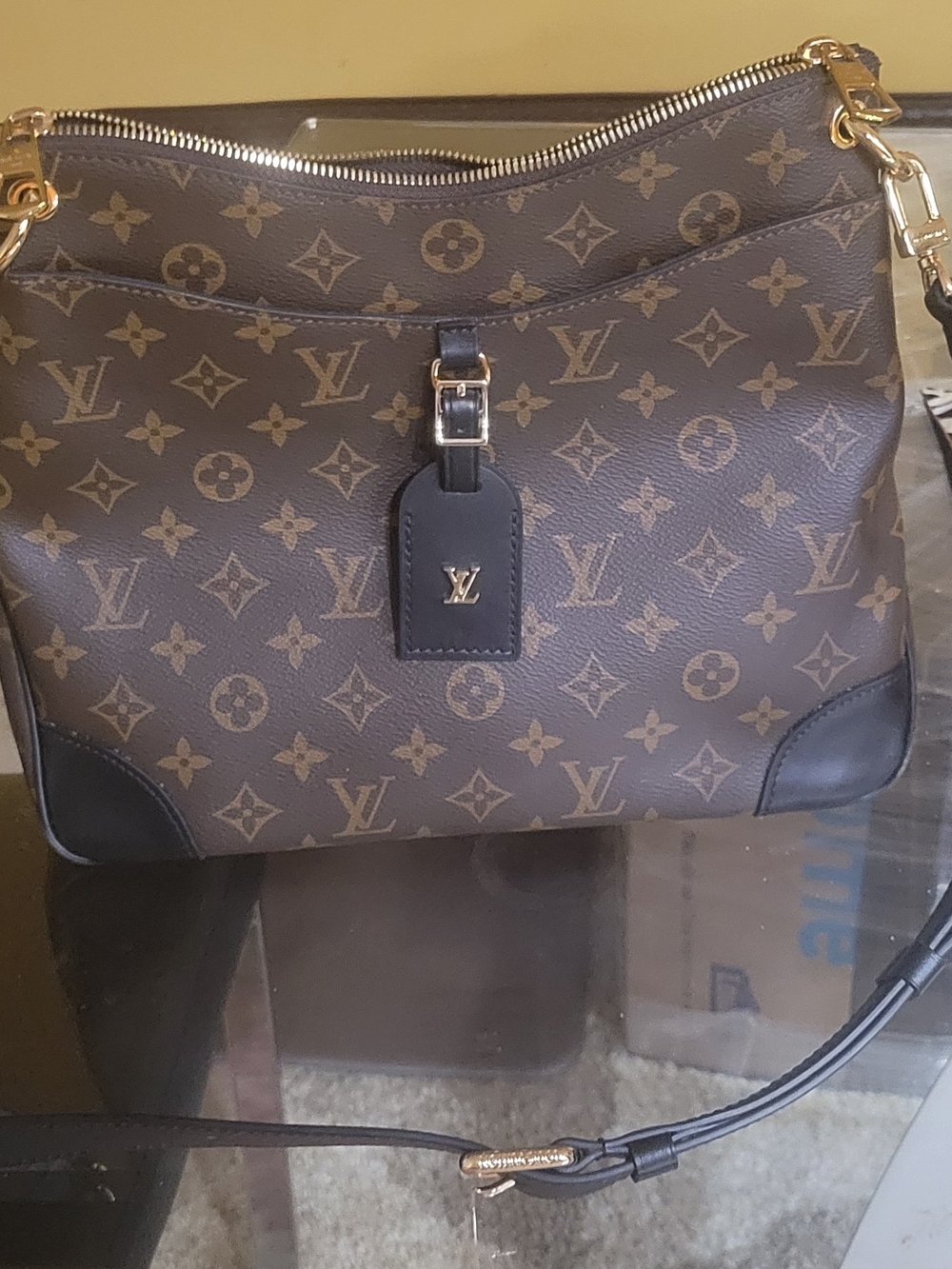 Louis Vuitton Brown Monogram Canvas Shoulder Bag with Black Trim